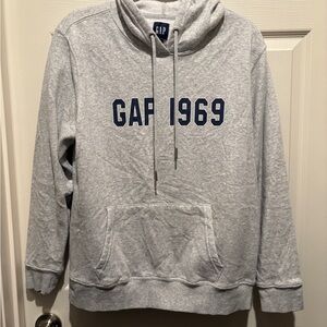 GAP Men's Light Gray Hoodie with Navy Print